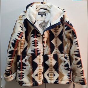 Pendleton Women's Cream, Brown & Navy Geometric Sherpa Hooded Jacket